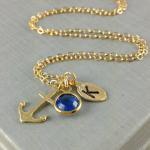 Anchor Initial Necklace, September Birthstone,..