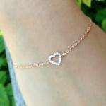 Rose Gold Heart Bracelet, Cubic Zirconia, Crystal,..