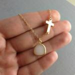 Set Of 4 Personalized Sideways Cross Necklaces,..