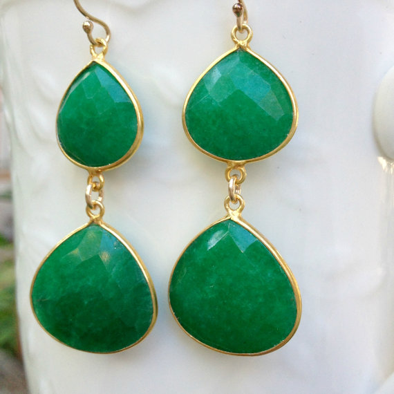 Green Sapphire Earrings, Luxury Gemstone Earrings, Celebrity Earrings, Fashion, Anniversary Gift, Christmas Gift, For Wife, Girlfriend,