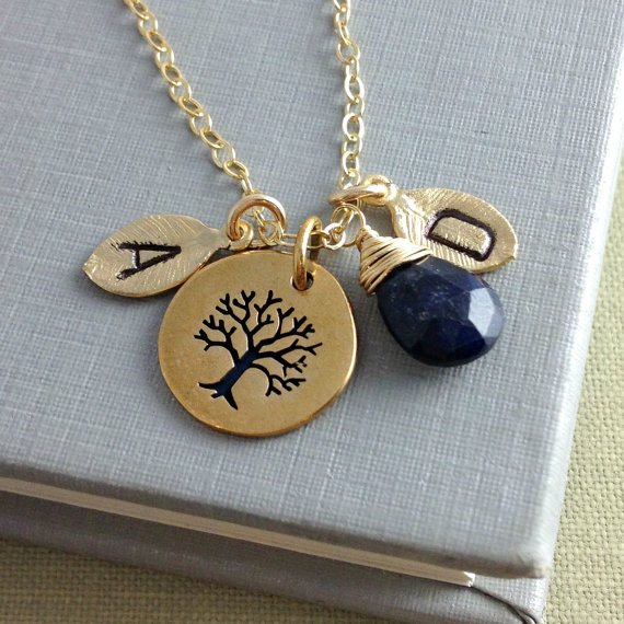 Christmas Gift, Family Necklace, Initial Birthstone Jewelry, Family Tree Necklace, Mother Gift, Grandmother Gift, Keepsake Gift, Leaf , Gold